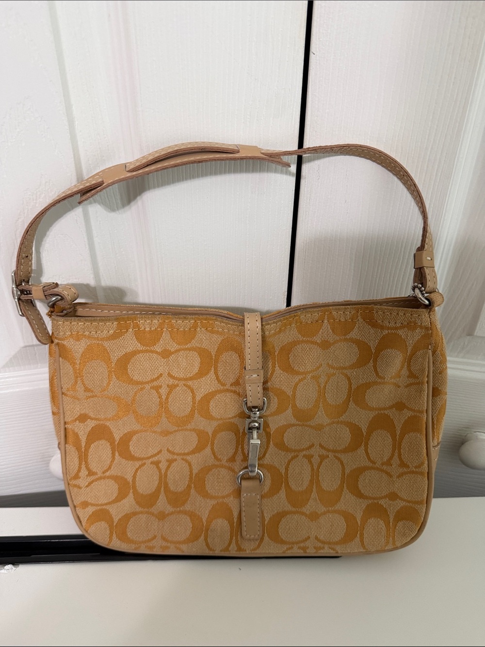 Coach Monogram Shoulder Bag in Tan and Beige